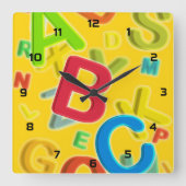 Leuke Kleurrijke Moderne ABC Vierkante Klok (Voorkant)