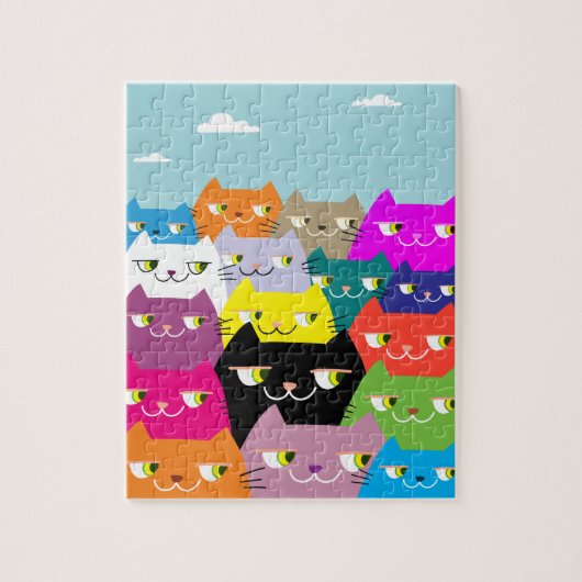 Leuke Kleurrijke Moppige Doodle Kat Illustraties K Legpuzzel (Verticaal)