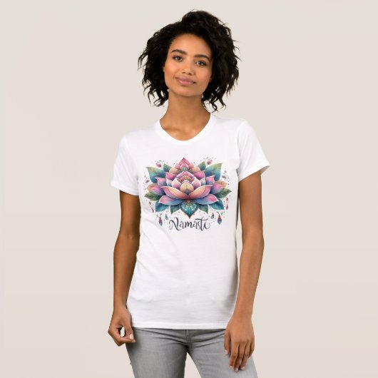 Leuke kleurrijke Namaste Lotus Flower Art T-shirt (Voorkant volledig)