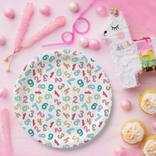 Leuke kleurrijke nummers patroon kinderen verjaard papieren bordje (Feest)
