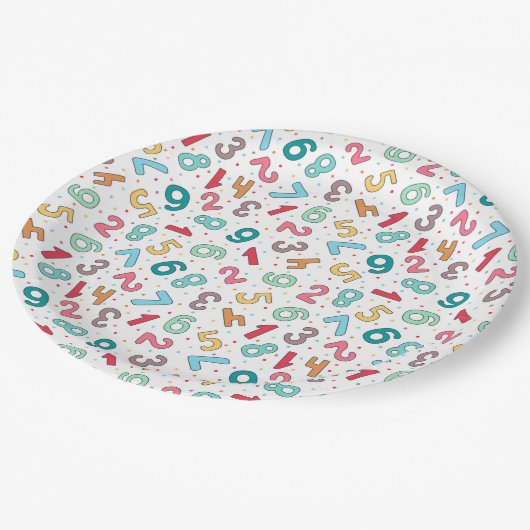 Leuke kleurrijke nummers patroon kinderen verjaard papieren bordje (Gekanteld)