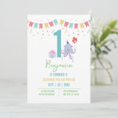 Leuke kleurrijke octopus ballon banners 1e verjaar kaart (Staand voorkant)