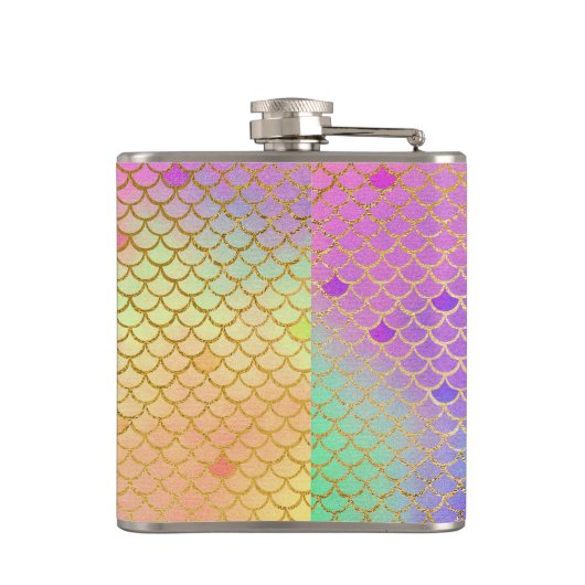 Leuke kleurrijke Ombre Pastel Zeemeermin patroon Heupfles (Achterkant)