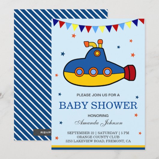 Leuke Kleurrijke Onderzeeër Baby shower Invitation Kaart (Voorkant / Achterkant)