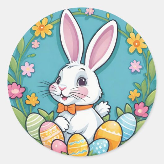 Leuke Kleurrijke Paashaas Bloemen Eieren Stickers (Voorkant)