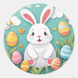 Leuke Kleurrijke Paashaas Eieren Ronde Stickers