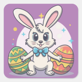 Leuke Kleurrijke Paashaas Eieren Vierkante Sticker