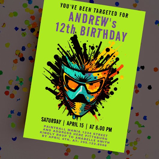 Leuke kleurrijke Paintball Splatter Green Party Kaart