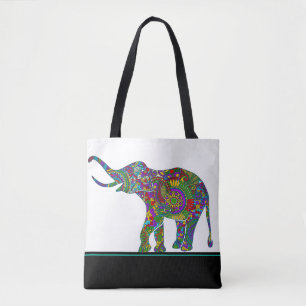 Leuke kleurrijke Paisley olifant op zwart & wit Tote Bag