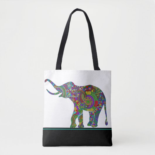 Leuke kleurrijke Paisley olifant op zwart & wit Tote Bag (Voorkant)