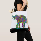 Leuke kleurrijke Paisley olifant op zwart & wit Tote Bag (Dichtbij)