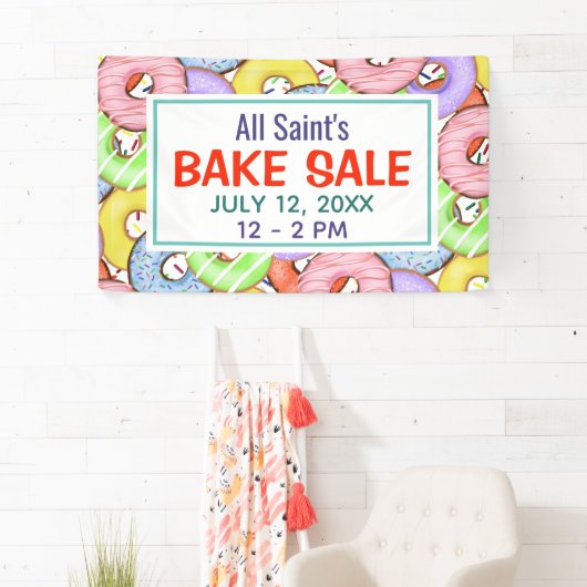 Leuke kleurrijke pastel donuts bakken verkoop spandoek (Insitu)