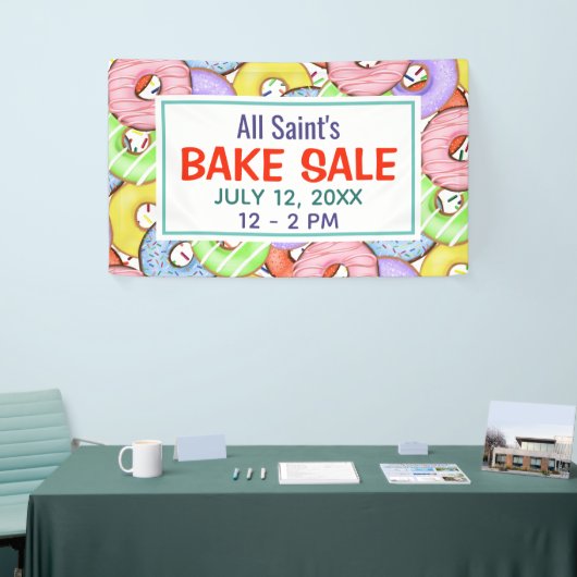 Leuke kleurrijke pastel donuts bakken verkoop spandoek (Beurs)