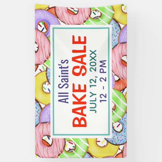 Leuke kleurrijke pastel donuts bakken verkoop spandoek (Verticaal)