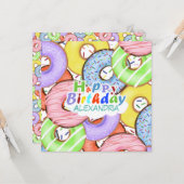 Leuke kleurrijke Pastel Donuts verjaardag Kaart (Voorkant / Achterkant in situ)