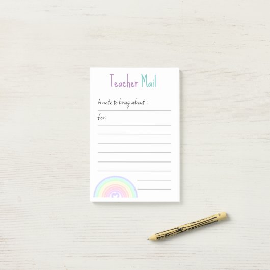 Leuke kleurrijke pastel hand getekende regenboog post-it® notes (Op bureau)