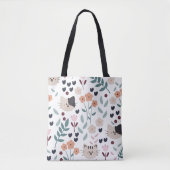 Leuke Kleurrijke Pastel Waterverf Bloemen met katt Tote Bag (Voorkant)