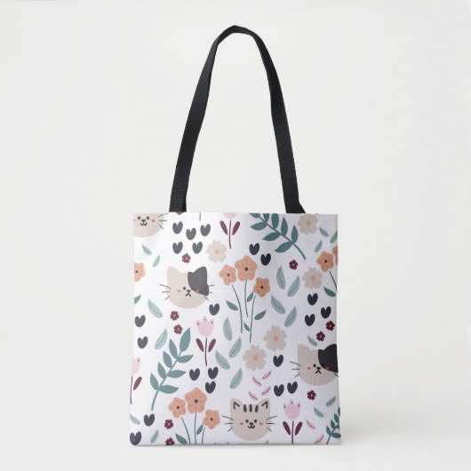 Leuke Kleurrijke Pastel Waterverf Bloemen met katt Tote Bag (Voorkant)