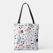Leuke Kleurrijke Pastel Waterverf Bloemen met katt Tote Bag (Achterkant)