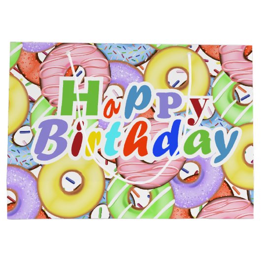 Leuke Kleurrijke Pastelkleurige Donuts Verjaardag Groot Cadeauzakje (Achterkant)