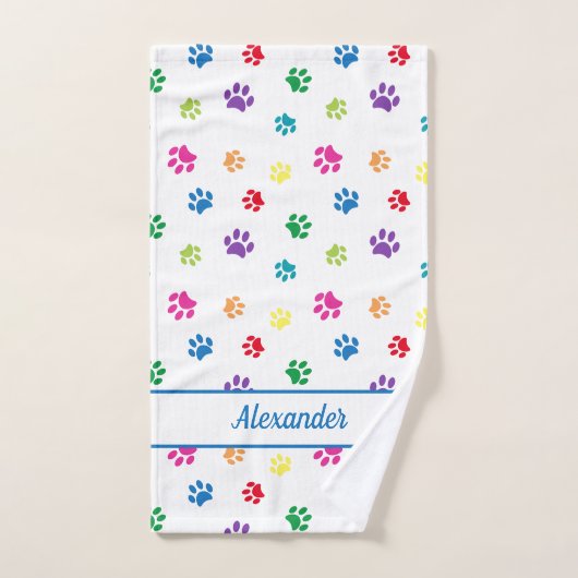 Leuke kleurrijke Paw Prints Gepersonaliseerd Bad Handdoek (Handdoek)