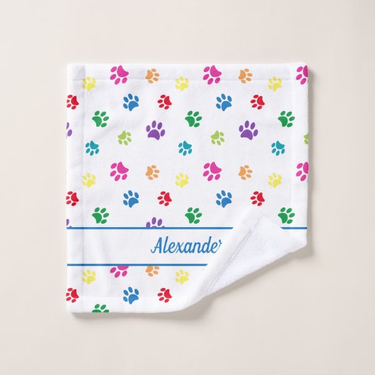 Leuke kleurrijke Paw Prints Gepersonaliseerd Bad Handdoek (Wasdoekje)
