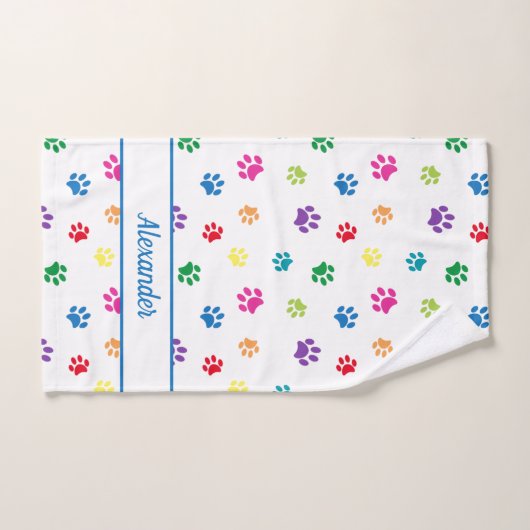Leuke kleurrijke Paw Prints Gepersonaliseerd Bad Handdoek (Handdoek)