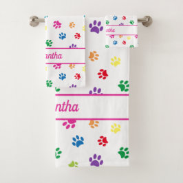 Leuke Kleurrijke Paw Prints Gepersonaliseerd Bad Handdoek