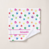 Leuke Kleurrijke Paw Prints Gepersonaliseerd Bad Handdoek (Wasdoekje)