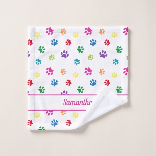 Leuke Kleurrijke Paw Prints Gepersonaliseerd Bad Handdoek (Wasdoekje)