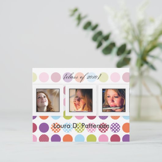 Leuke + kleurrijke polka dots, DIY foto's briefkaa Uitnodiging Briefkaart (Staand voorkant)