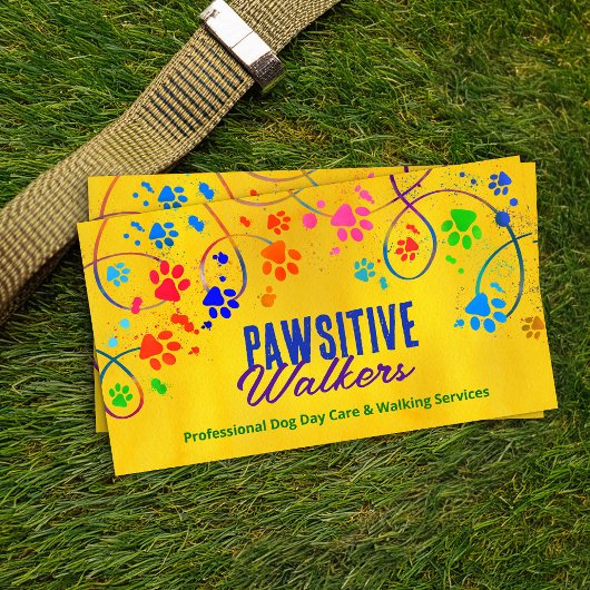 Leuke kleurrijke poot prints trail - Dog Walker Visitekaartje