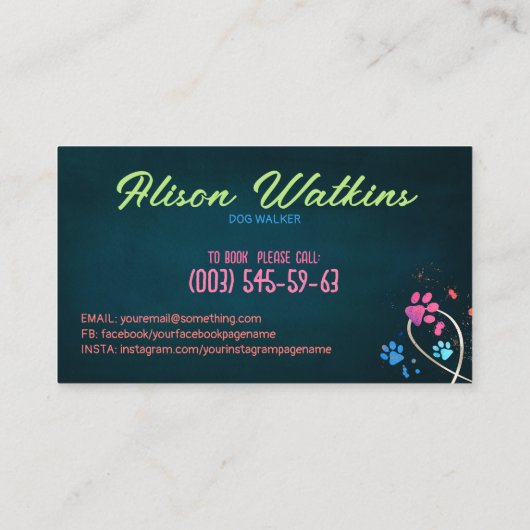 Leuke kleurrijke poot prints trail - Dog Walker Visitekaartje (Achterkant)