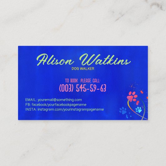 Leuke kleurrijke poot prints trail - Dog Walker Visitekaartje (Achterkant)