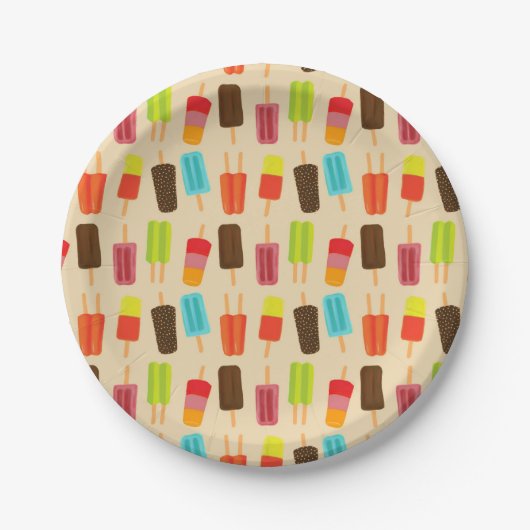Leuke kleurrijke Popsicles Retro Party Patroon Papieren Bordje (Voorkant)