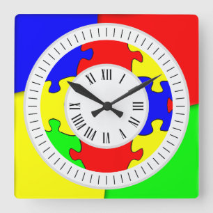 Leuke kleurrijke puzzel Romeinse uren en minuten Vierkante Klok