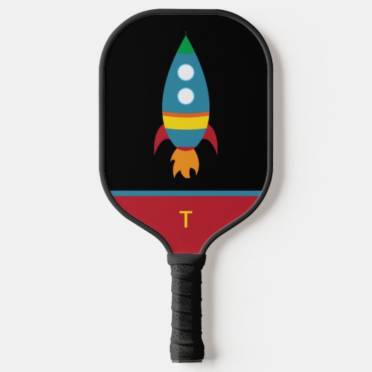 Leuke kleurrijke raket op zwart - Monogram Initiaa Pickleball Paddle (Voorkant)