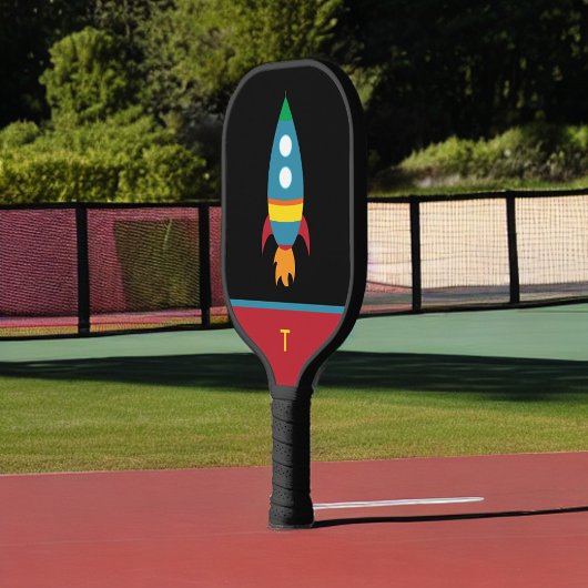 Leuke kleurrijke raket op zwart - Monogram Initiaa Pickleball Paddle