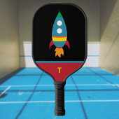 Leuke kleurrijke raket op zwart - Monogram Initiaa Pickleball Paddle