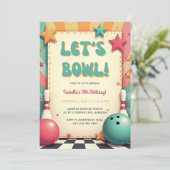 Leuke kleurrijke Retro 50s Bowling verjaardagsfees Kaart (Staand voorkant)