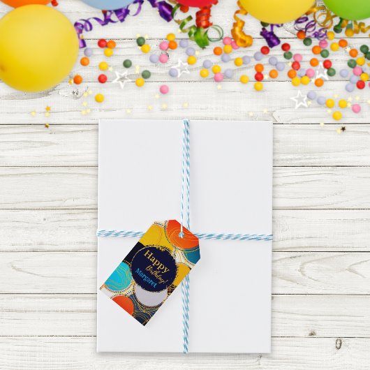 Leuke kleurrijke retro Abstracte Happy Birthday Cadeaulabel