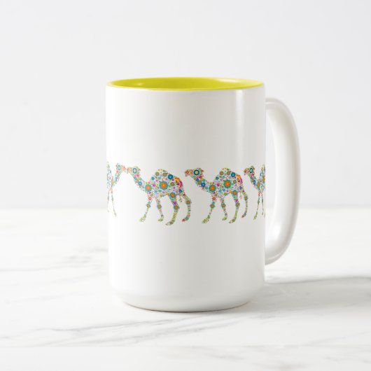 Leuke kleurrijke retro bloem kamelen tweekleurige koffiemok (Voorkant rechts)