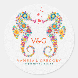 Leuke kleurrijke retro bloemen houden van Zeeen Ronde Sticker