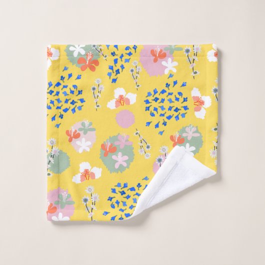 Leuke kleurrijke retro bloemen l Geel Bad Handdoek (Wasdoekje)