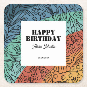 Leuke kleurrijke Retro Groovy Regenboog Bloemen Ve Kartonnen Onderzetters