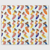 Leuke kleurrijke retro zomer surfer meisje patroon cadeaupapier (Vlak)
