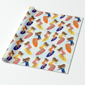 Leuke kleurrijke retro zomer surfer meisje patroon cadeaupapier