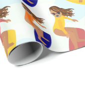Leuke kleurrijke retro zomer surfer meisje patroon cadeaupapier (Rol Hoek)