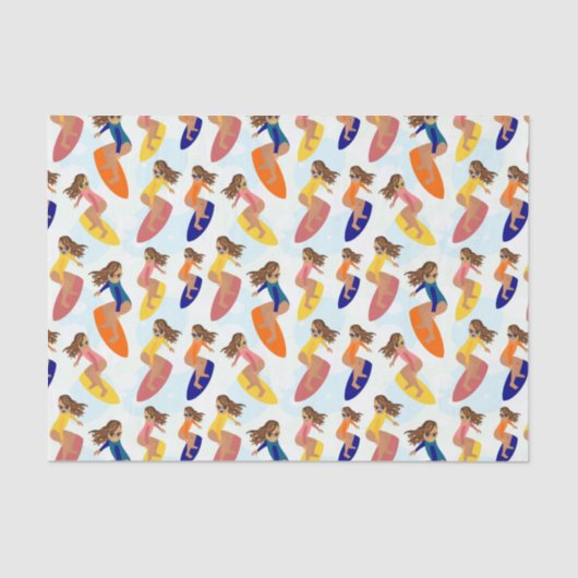 Leuke kleurrijke retro zomer surfer meisje patroon tissuepapier (Voorkant)