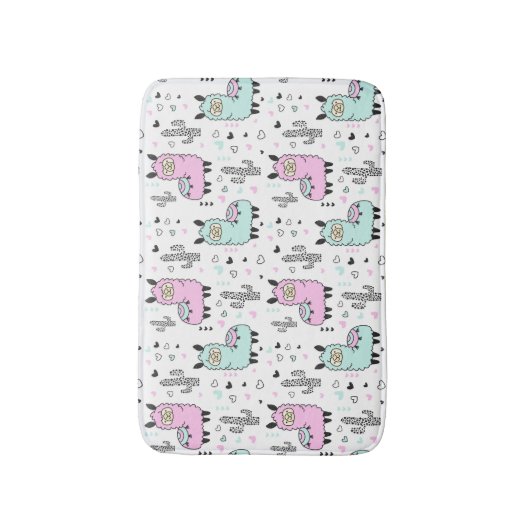 Leuke & Kleurrijke Roze Llama kinder Badmat (Voorkant Verticaal)